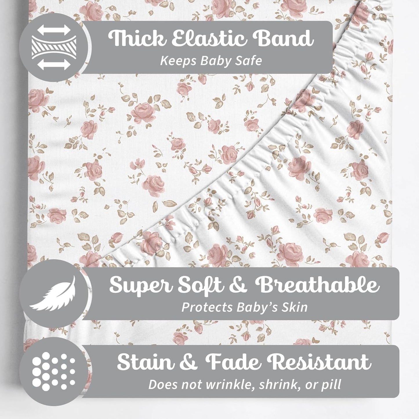 Sorrel + Fern Baby Changing Pad Cover 2-Pack for Girls (Juliette) - Premium Fitted Sheets Baby Diaper Changing Table Cover - Buttery Soft Cotton Blend