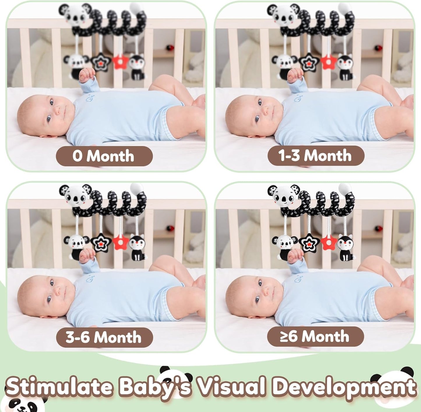 Baby Carseat Toy Black & White Rattle Spiral Hanging Activity Stroller Toy for Newborns Boys and Girls - Coala