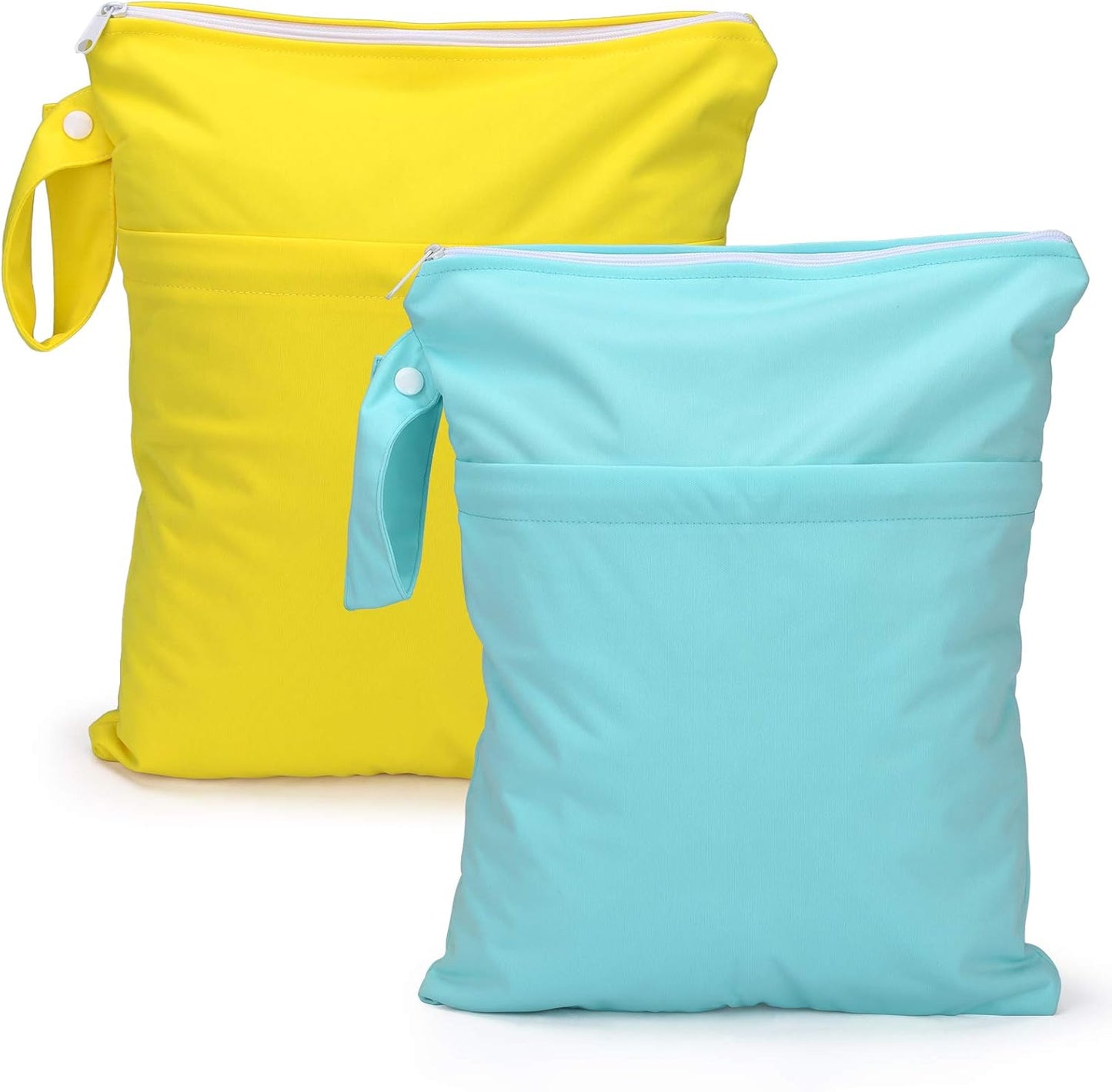 2pcs Cloth Diaper Wet Dry Bags Waterproof Reusable with Two Zippered Pockets Stroller Travel Beach Pool Daycare Soiled Baby Items Yoga Gym Bag for Swimsuits or Wet Clothes-11 x 14"