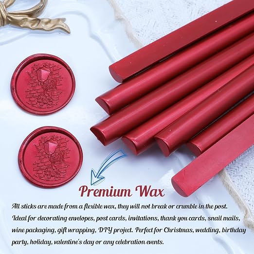 Metallic Red Sealing Wax Sticks, HOSEALING 10pcs Wine Red Glue Gun Sealing Wax