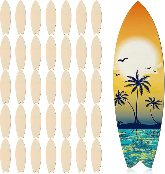 36 Pcs 12 Inch Unfinished Wood Surfboard Cutout