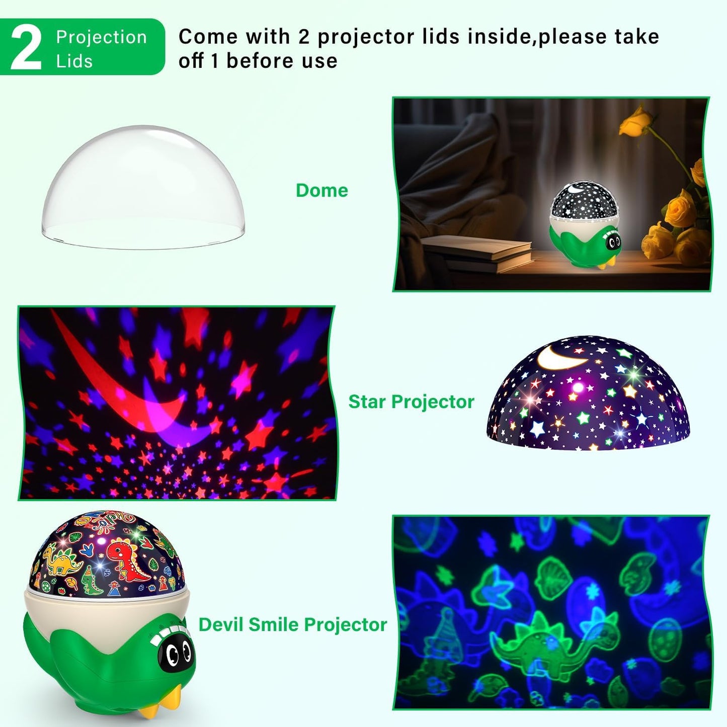 Dinosaur Night Light Projector for Kids Room, Boy Girl Dino Lamp with 10 Soothing Music& Timer, Remote Control, Colorful Projection Effect, High Brightness, Birthday Gifts Dinosaur Toys for Kids 3-7
