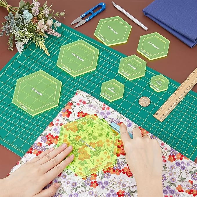 BENECREAT 16 Sizes Hexagon Quilting Template, Acrylic Intricate Sewing Machine