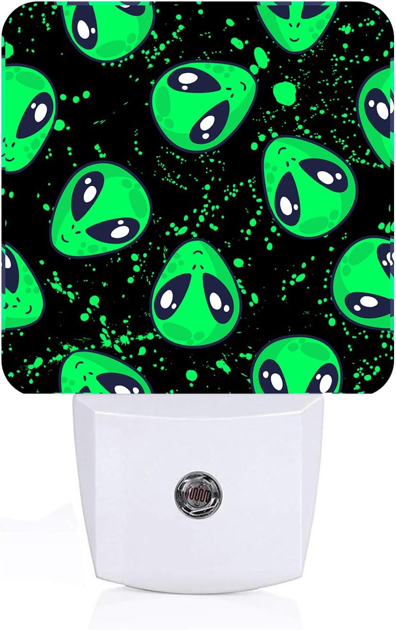 Green Alien Night Light,Plug Into Wall for Boys Girls Bedroom Decorative Square Night Light Lamp 0.5w Sleep Friendly