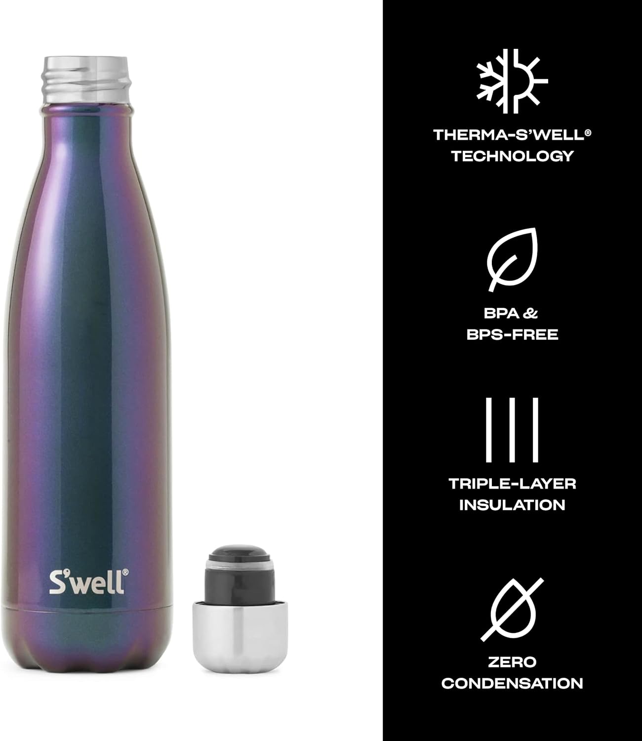 S’well Stainless Steel 17oz Water Bottle, Supernova Design, Triple-Layer Vacuum Insulation Keeps Drinks Cold 36 Hours and Hot 18 Hours, BPA Free