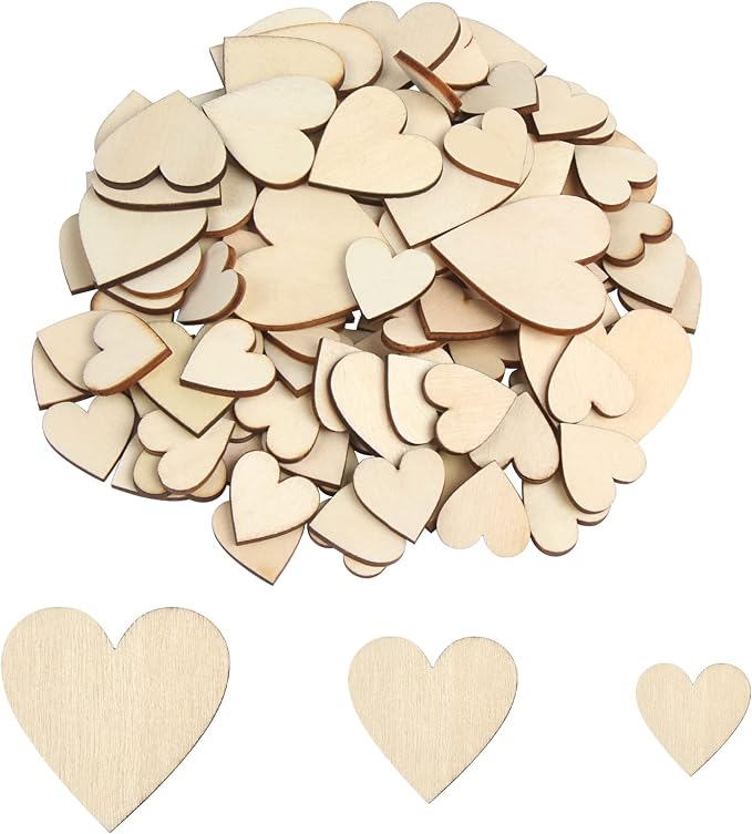 DERAYEE 100Pcs Unfinished Wooden Hearts