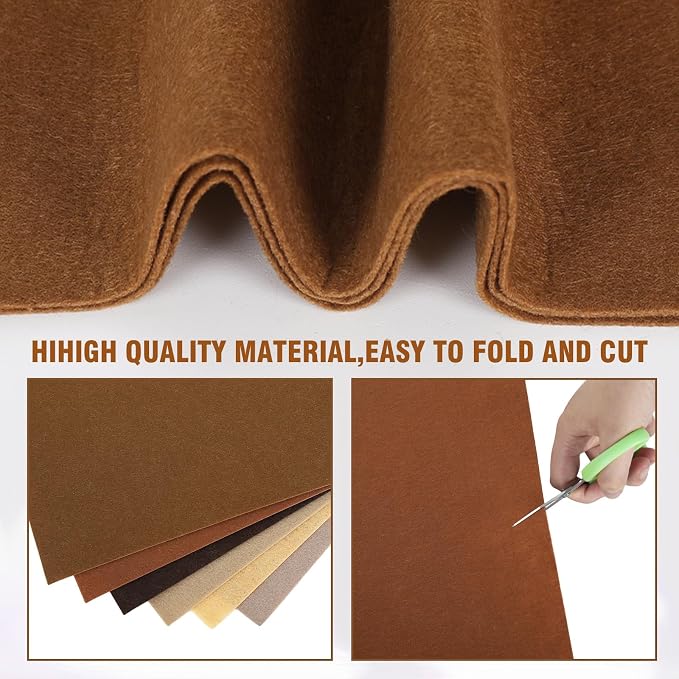 Whaline 18 Pcs Brown Felt Fabric Sheets 6 Colors Assorted Soft Thick Craft Felt