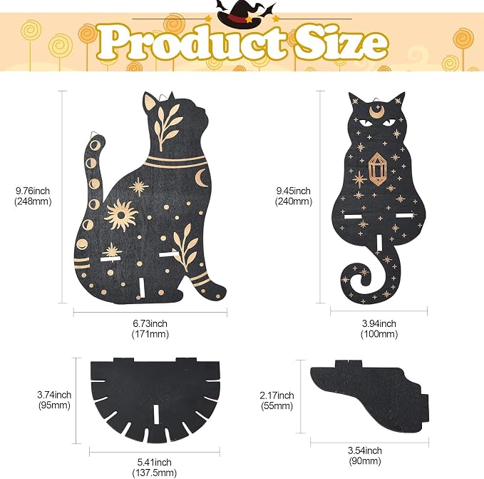 2 pcs 2 Styles Black Cat Theme Wooden Display Shelf Gothic Animal Floating