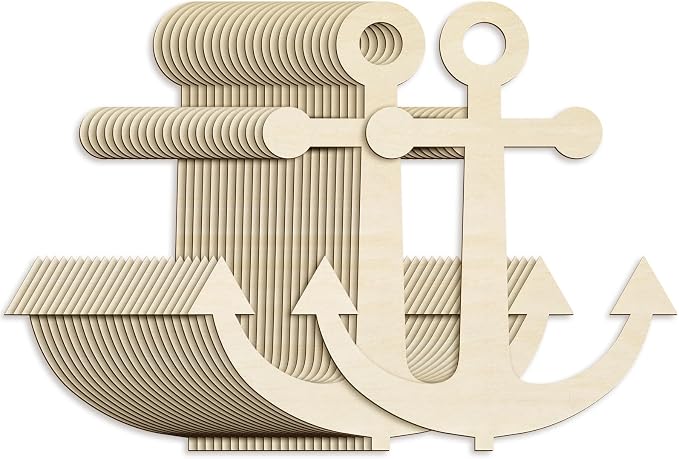 24 Pack 12 Inch Blank Anchor Cutout Unfinished Wood Anchor Slices Wooden