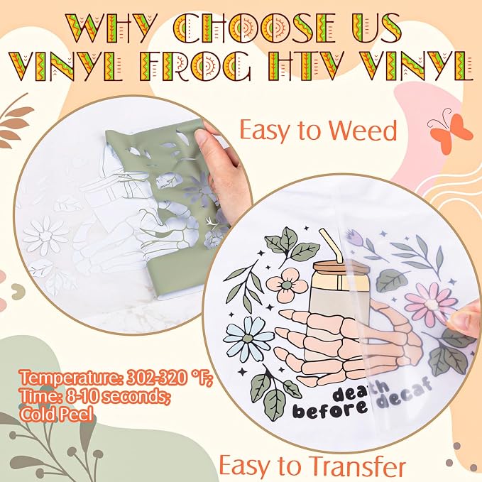 VINYL FROG 15 Sheets Heat Transfer Vinyl Bundle 12"x10" Neutral Tone Pink