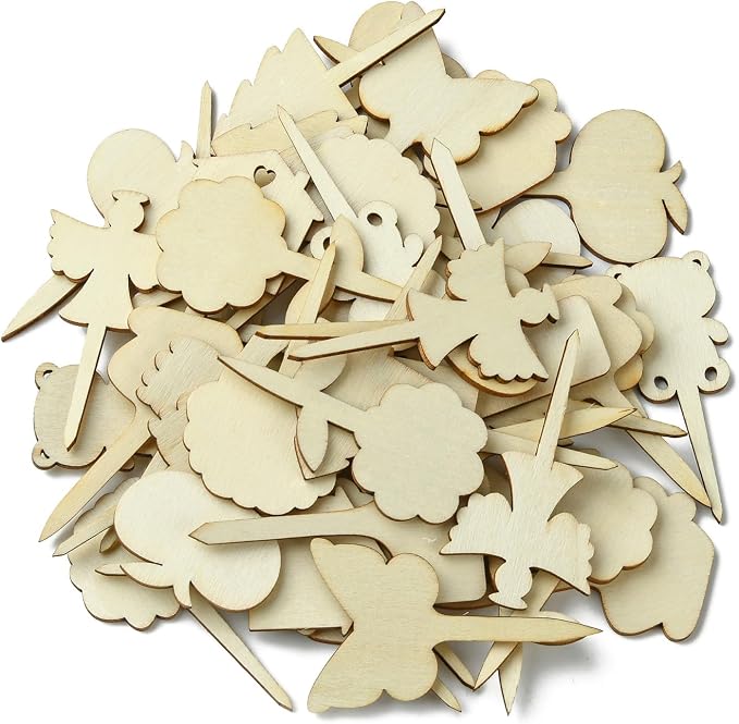 60 pcs 12 Styles Forest Theme Unfinished Wood Cutout Charms Butterfly Heart