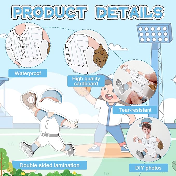 OBUSATT 60 Pcs Baseball Player Theme Cutouts Baseball Bulletin Board Decoration