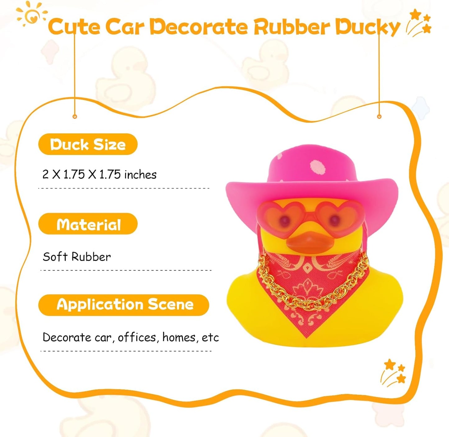 Quackly Pink Cowboy Rubber Duck, Car Dashboard Decoration Ducks with Cowboy Hat Necklace Sunglasses, Pink White