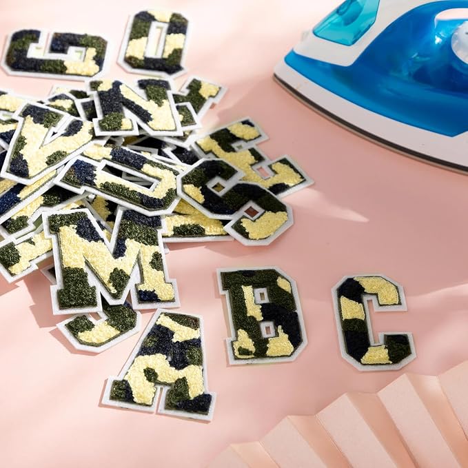 WILLBOND 52 Pcs Christmas Camouflage Letter Patches 2.8 Inch Green and White
