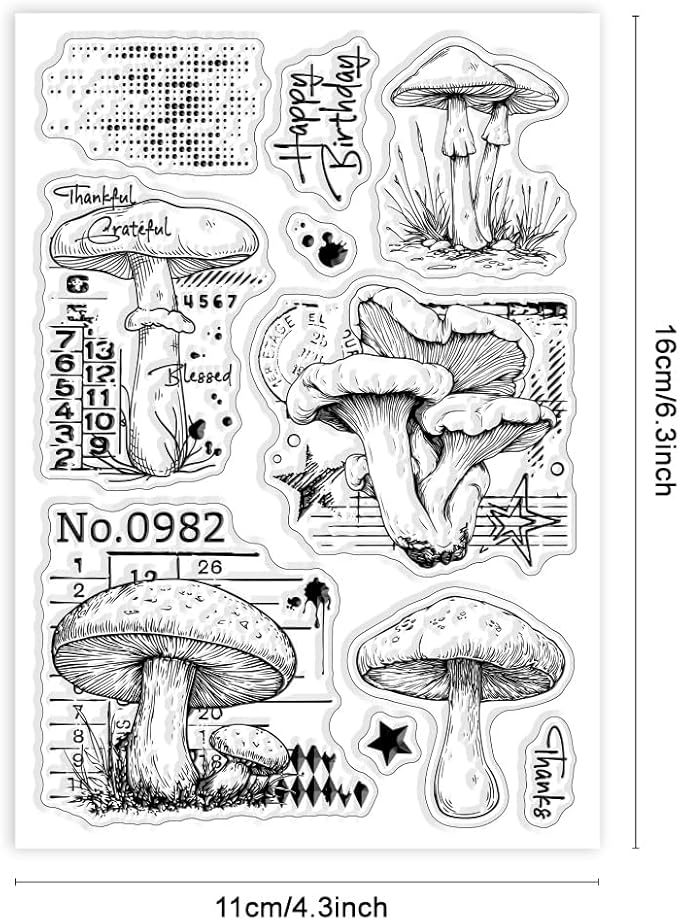 GLOBLELAND Vintage Mushrooms Clear Stamps Retro Texture Silicone Clear Stamp