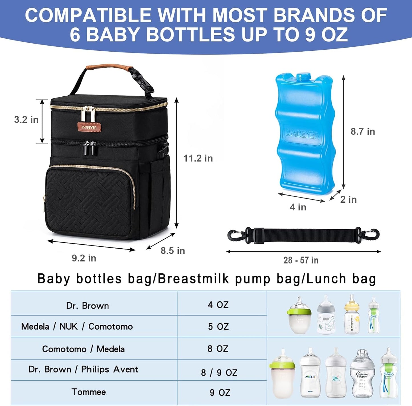 Breastmilk Cooler Bag with Ice Pack Fits 6 Baby Bottles Up to 9 Ounce