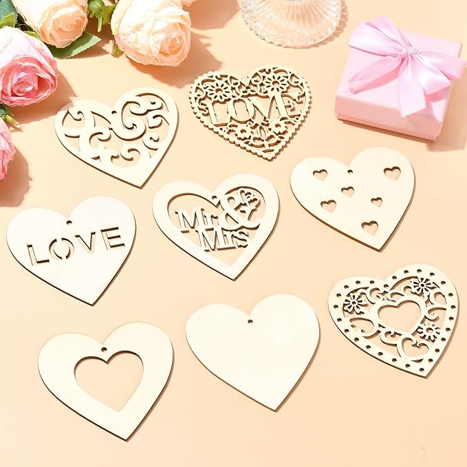 40 Pcs Unfinished Wood Heart Cutouts