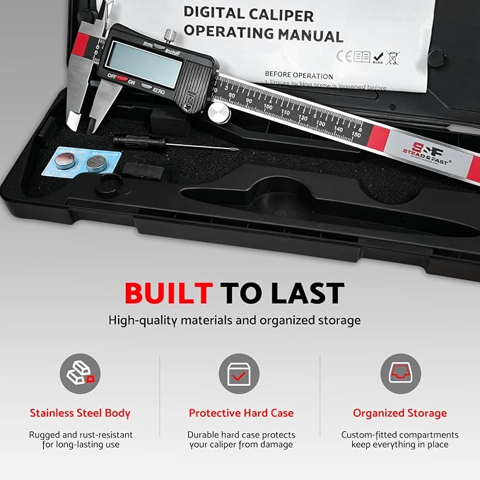 S&F STEAD & FAST Digital Calipers 6 inch, Caliper Measuring Tool, Stainless