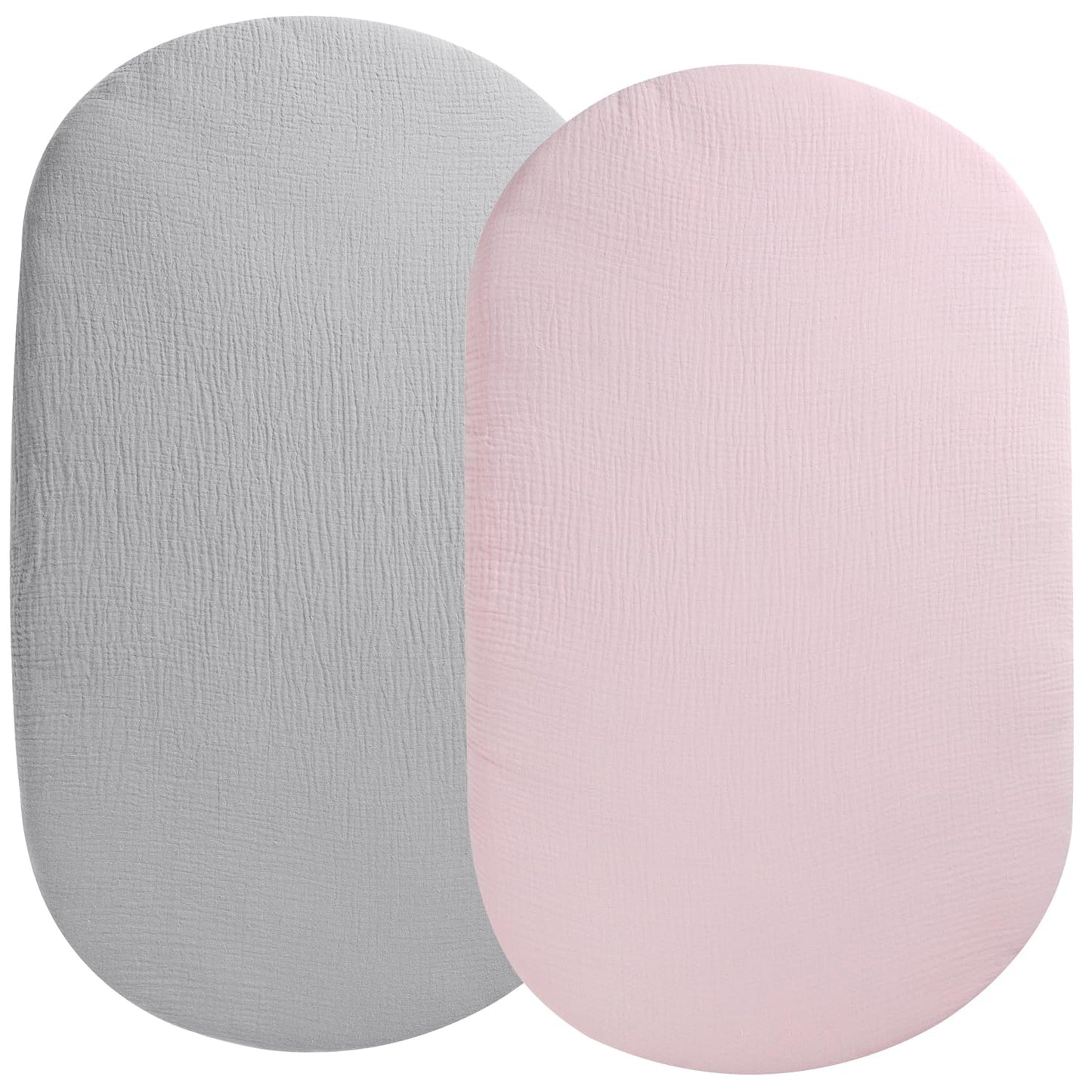 Muslin Bassinet Sheet Compatible with UPPAbaby Bassinet, 2 Pack Cotton Stylish Boho Fitted Bassinet Sheets for Baby Grey & Pink