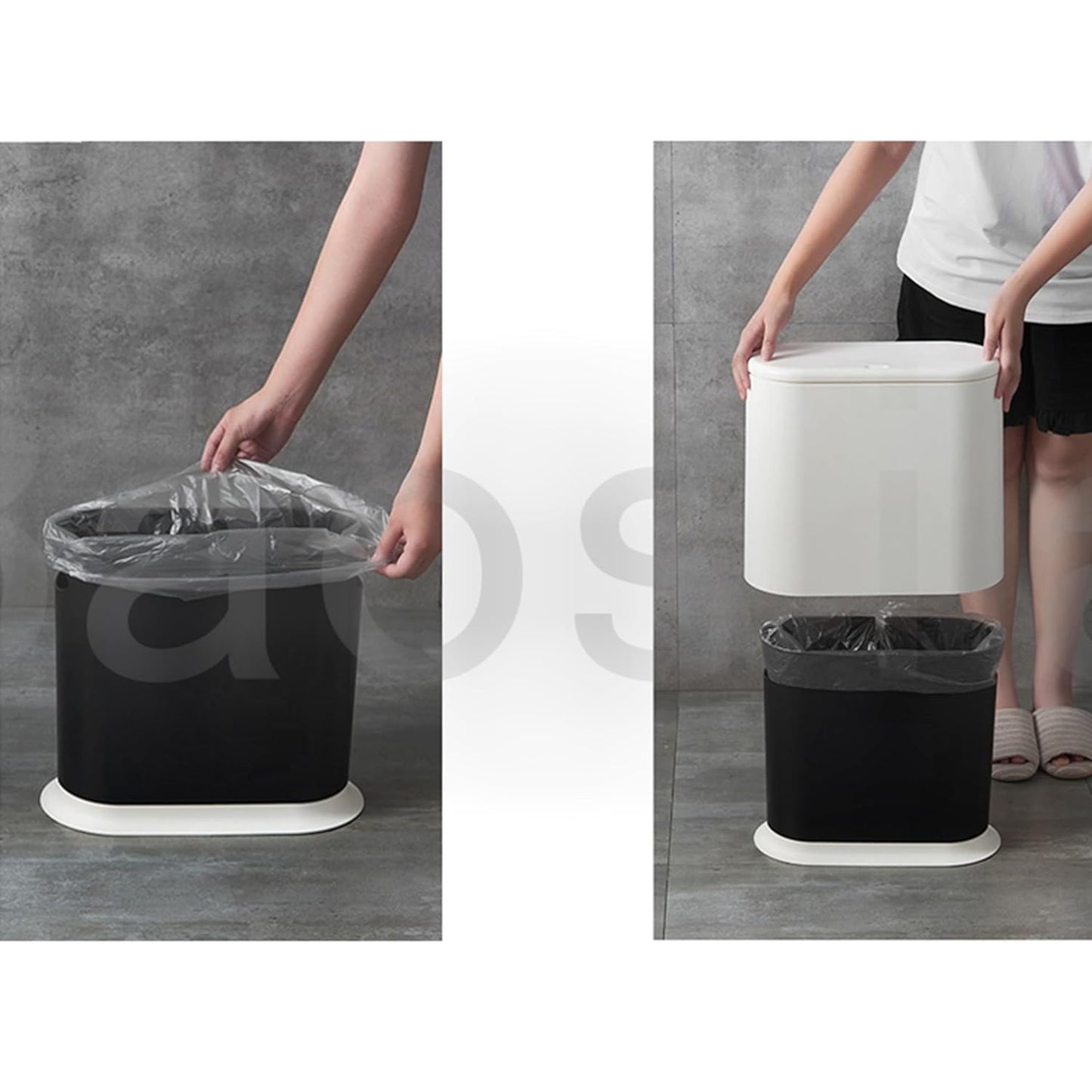 Black Slim Rectangular Plastic Trash Can with Press Type Lid,12 Liter / 3.2 Gallon Narrow Trash Bin with Pop-up Lid for Toilet,Bedroom,Bathroom,Office,Kitchen,Powder Room