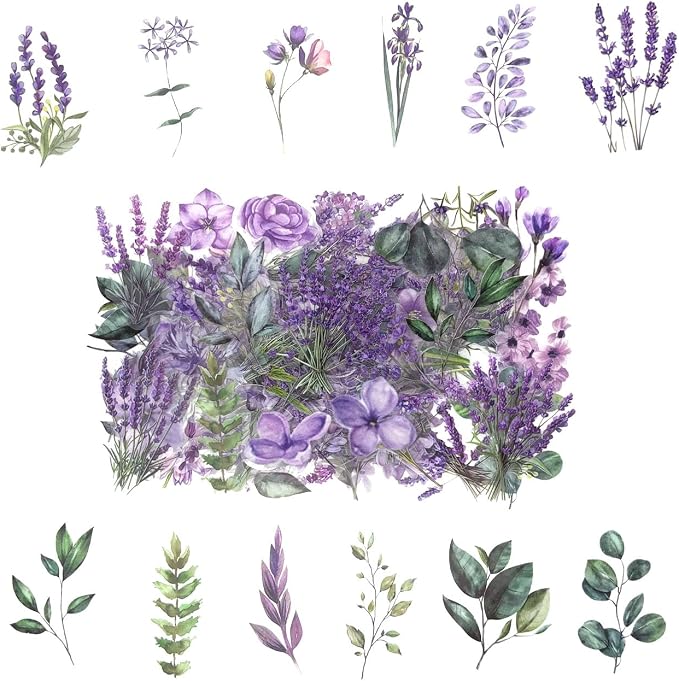 100 Pcs Lavender Purple Flower Stickers