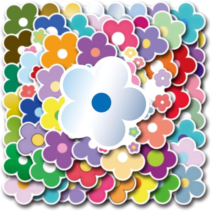 62PCS Colorful Flower Stickers, Waterproof PVC Vinyl Cute Floral Decals