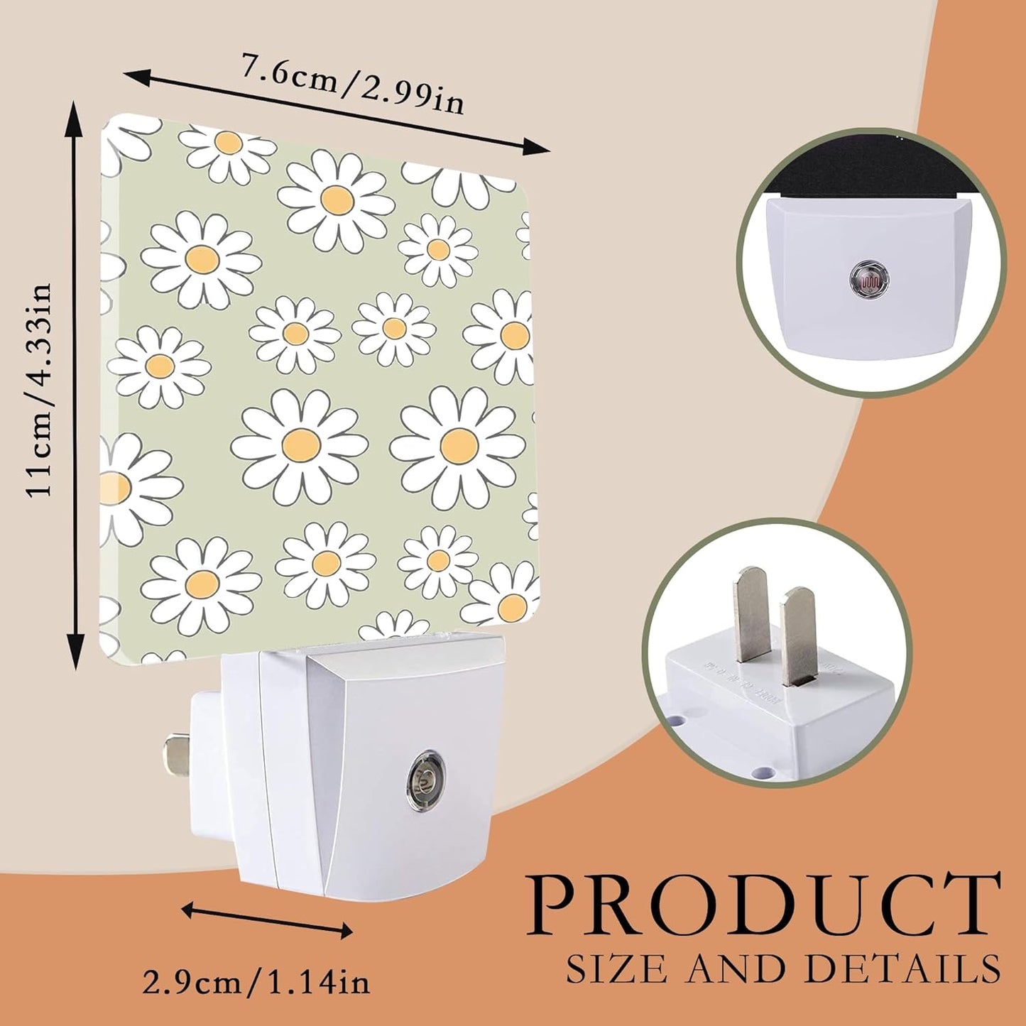 Night Light Plug into Wall,Vintage Daisy Night Light with Dusk to Dawn Sensor Night Light for Kid Girls Boys Women Men Room Decor, Hallway, Kitchen, Bathroom, Nursery, Stairs