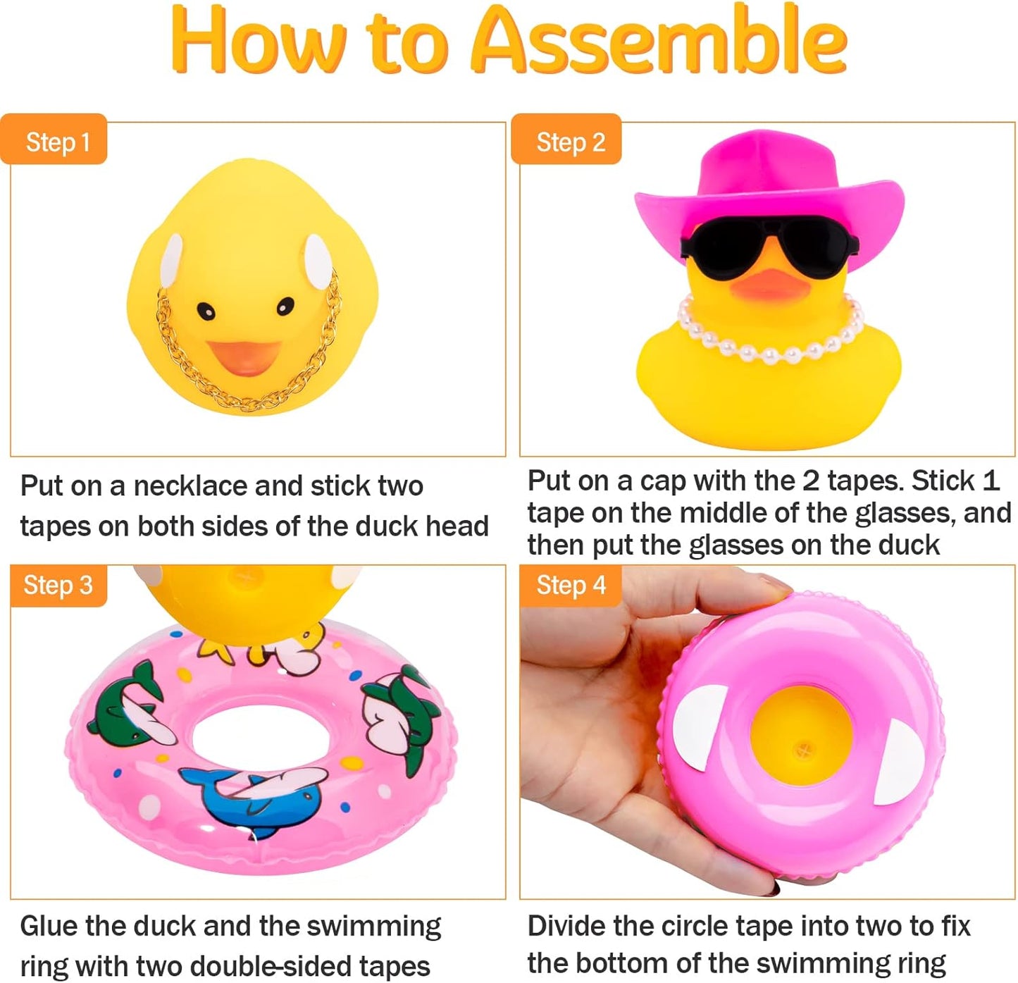 wonuu Car Rubber Duck, Yellow Duck Decoration Dashboard with Sun Hat Swim Ring Necklace Sunglasses for Car Dashboard Decorations, Pink White Cowboy Hat-Transparent