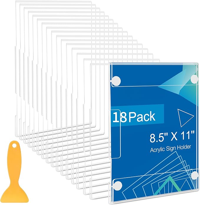 DECOHOBO 18 Pack Acrylic Sign Holder 8.5 x 11 Wall Mount, Vertical & Horizontal
