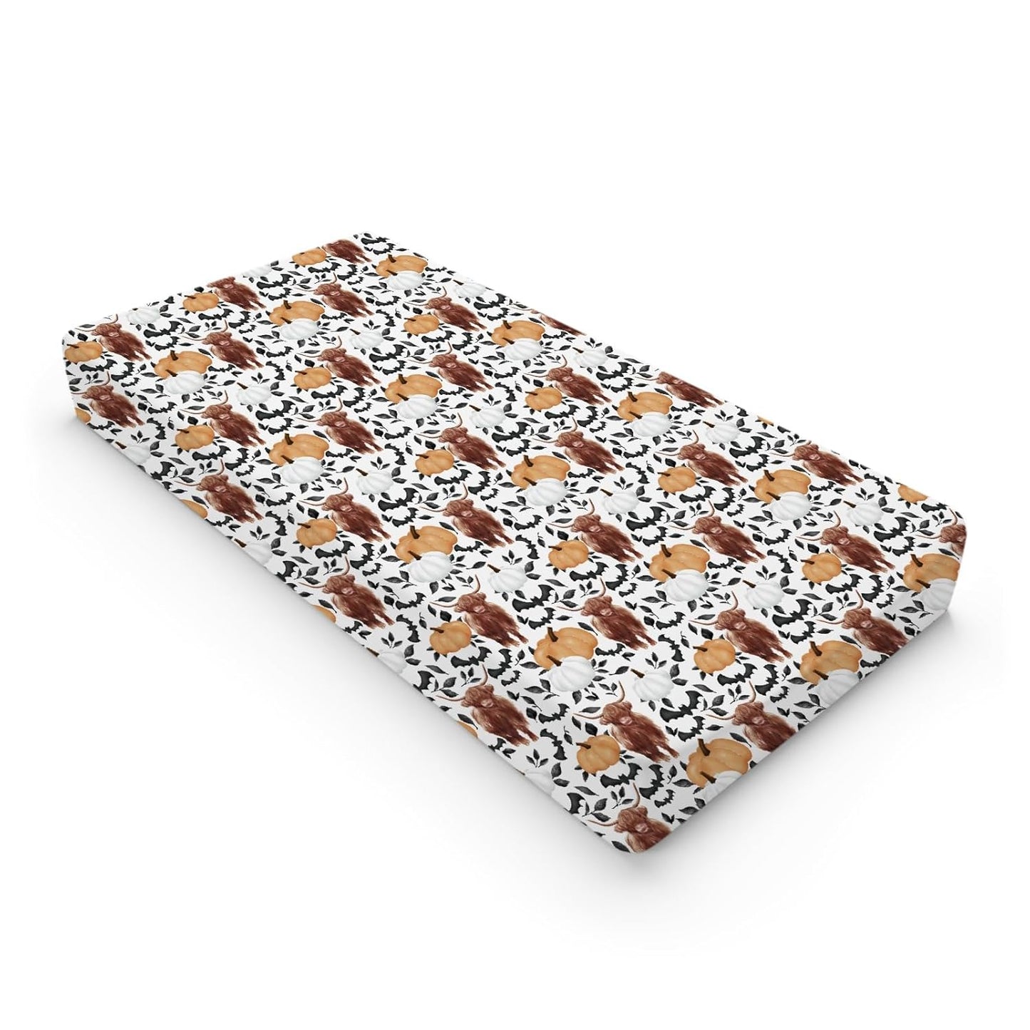 Highland Cows Pumpkin Leaves Baby Changing Pad Covers Highland Yak Halloween Bats Diaper Changing Table Sheets for Girl Boy Autumn Fall Soft Breathable Stretch Change Table Mats 32''x16''