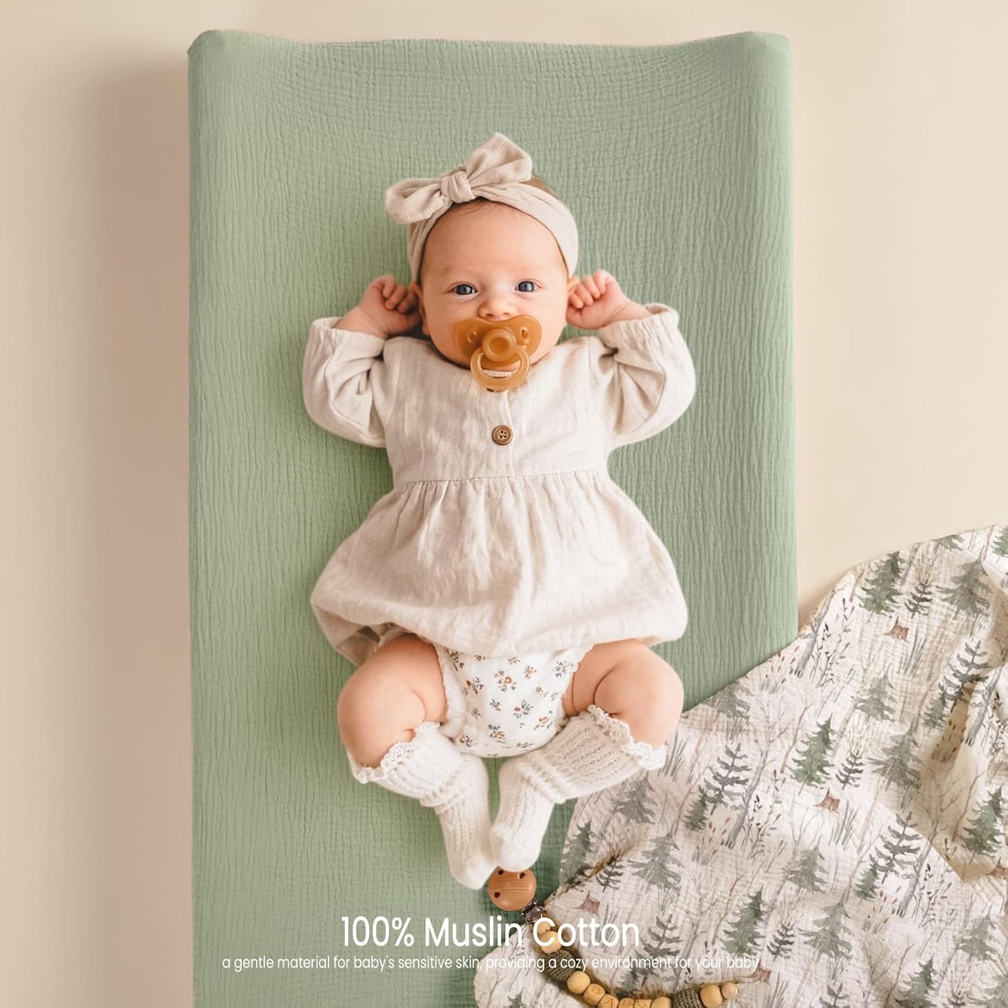 lulumoon Muslin Changing Pad Cover: 2-Pack Soft Breathable Cotton Boho Forest Print for Baby Boys - Nursery & Baby Shower