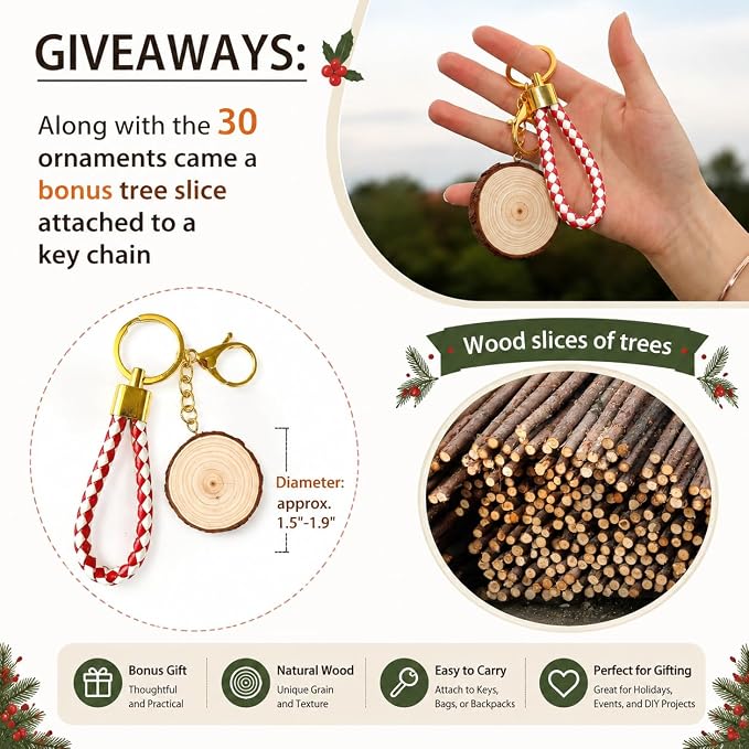 SENMUT Wood Slices 30 Pcs 3.5-4.0 inch Natural Rounds Unfinished Wooden Circles