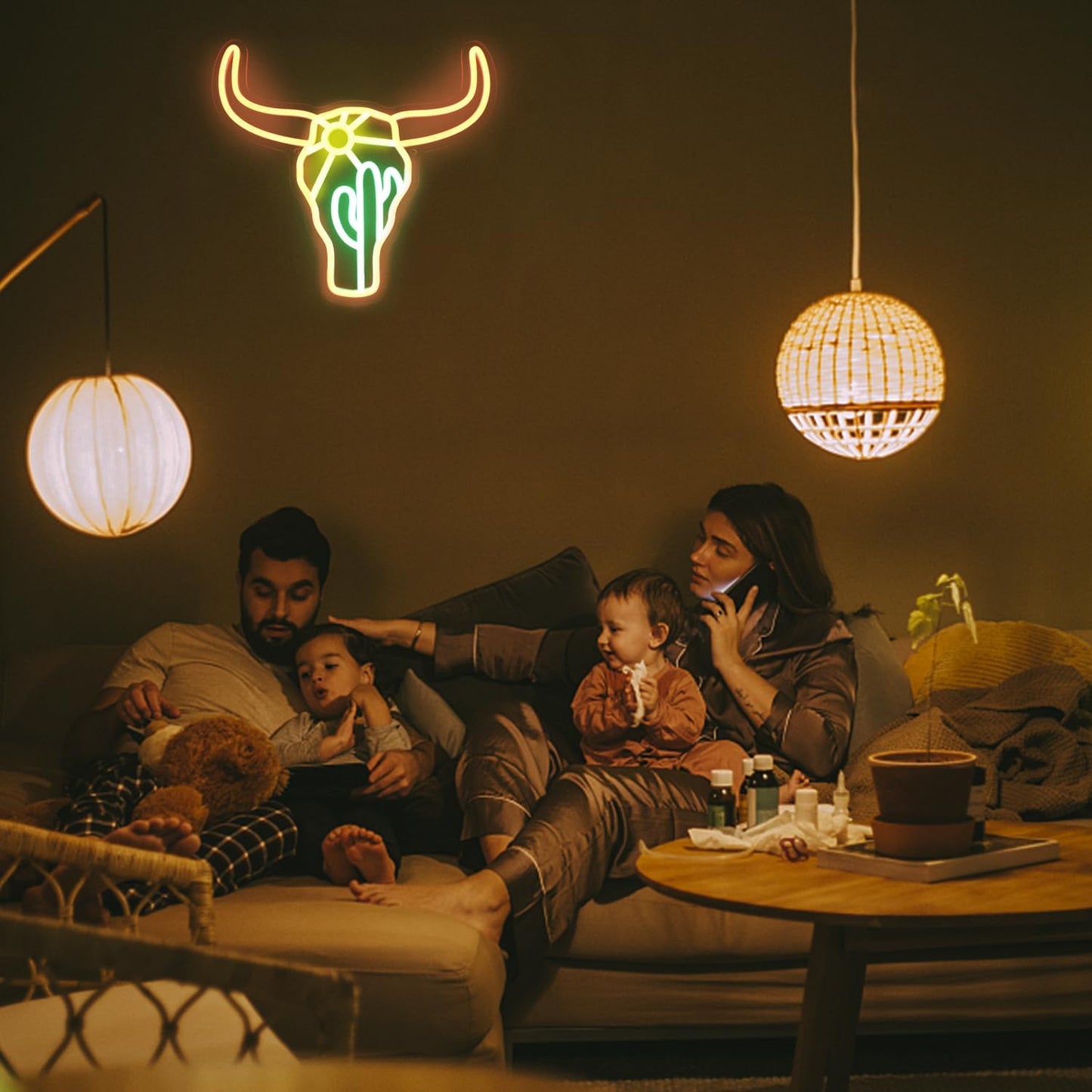 Bull Cactus Sun Neon Sign Texas Longhorn Bull Neon Lights for Bedroom Western Landscape LED Sign Cow Head Neon Lights Signs Orange Cowboy Light Up Signs for Wall Bar Man Cave Game Room Decor