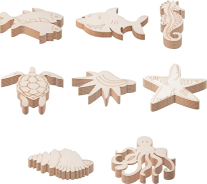 48PCS Unfinished Wood Ocean Animal Cutouts