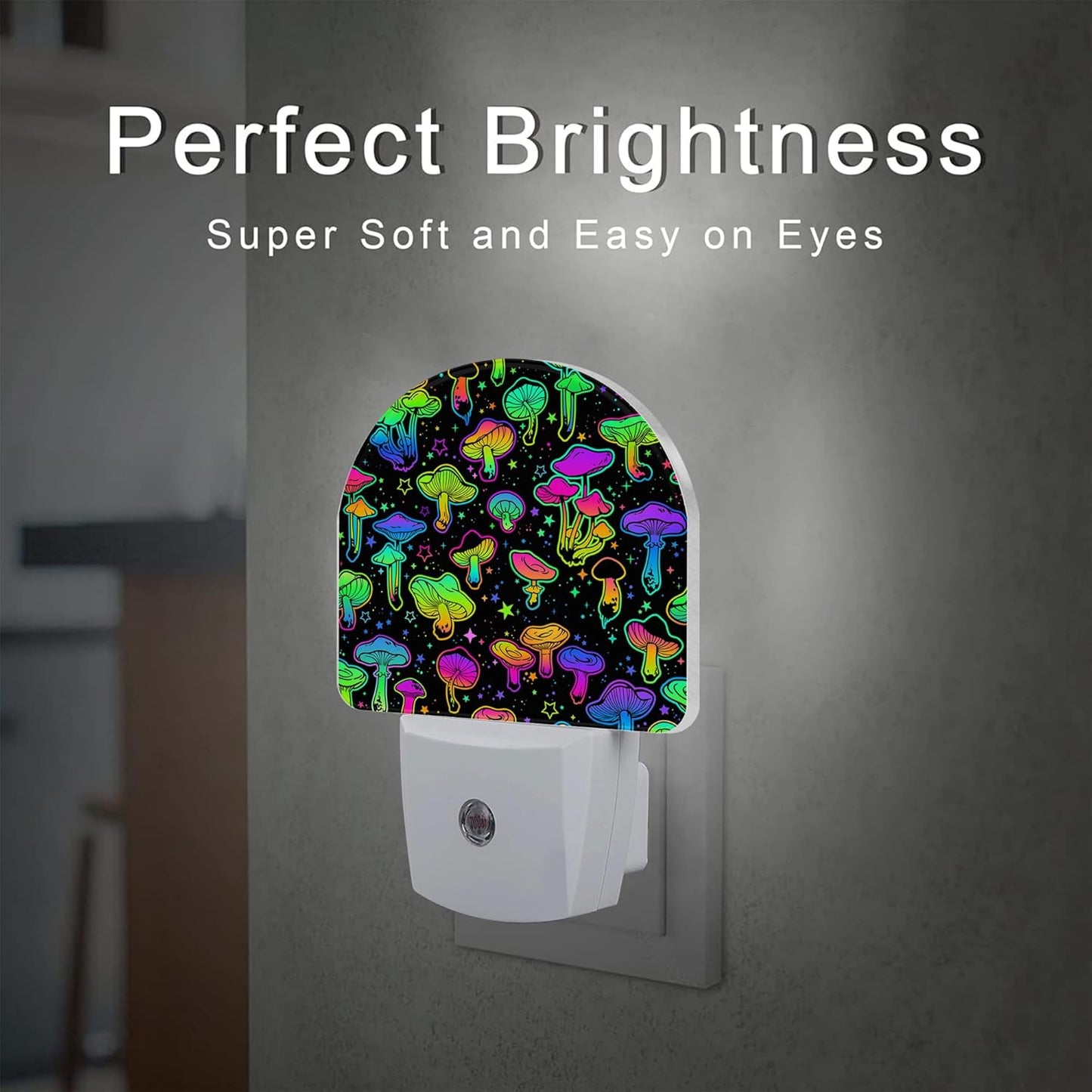 Colorful Magic Mushrooms Night Light, Glowing Mushrooms with Stars Dusk to Dawn Night Light Plug in,0.5w Energy Saving Sleep Friendly NightLights for Kids Boys Girls Home Decor