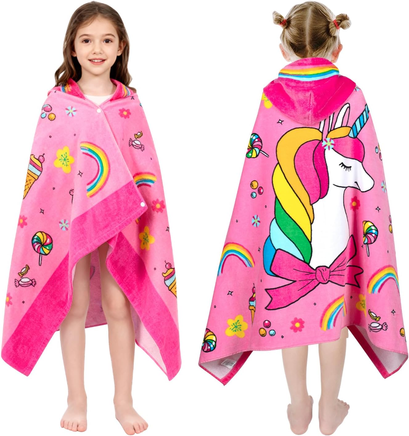 Kids Hooded Bath Towels-Soft Thick 100% Cotton Hooded Beach Towel for Kids 3-10 Years,Absorbent Fast-Drying Cute Toddler Bath & Swim Towels,for Boys & Girls 30"x 51"(Sweet Unicorn)