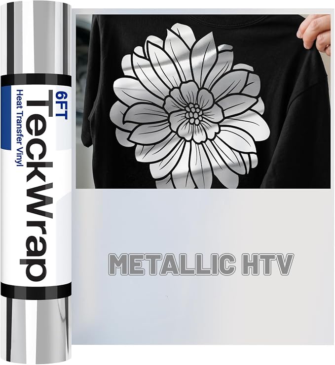 TECKWRAP Heat Transfer Vinyl for T-Shirts, Metallic Silver | Easy Weed HTV Vinyl