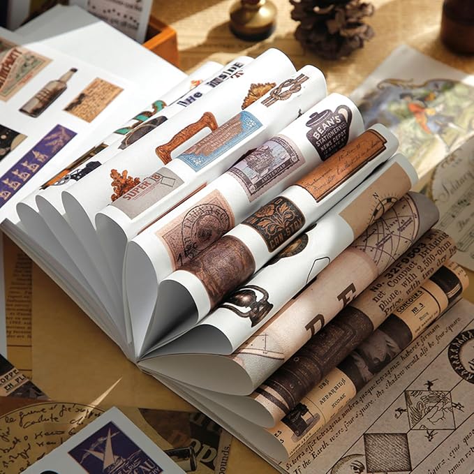 Vintage Aesthetic Stickers, 50 Sheets Washi Sticker Book