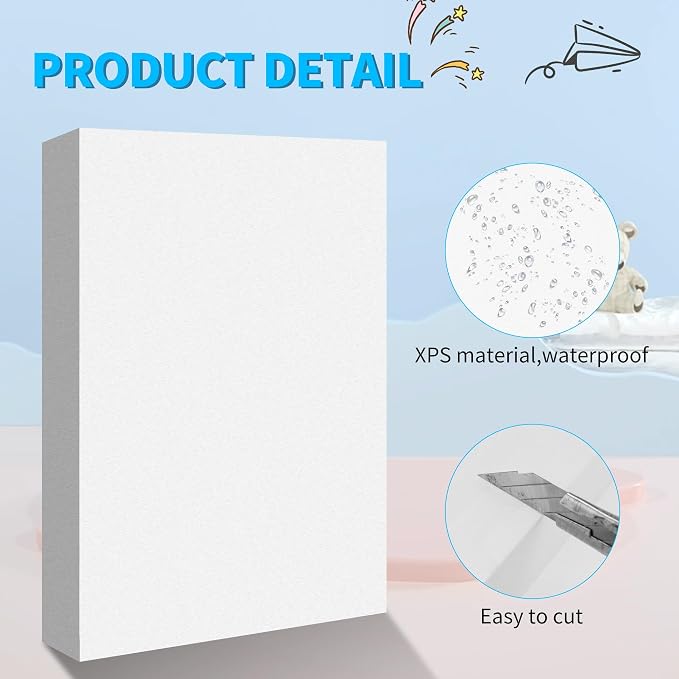 LuckyFoam White 4 Pack 12x7.5x2 inch Foam Sheets 2 Inch | Polystyrene