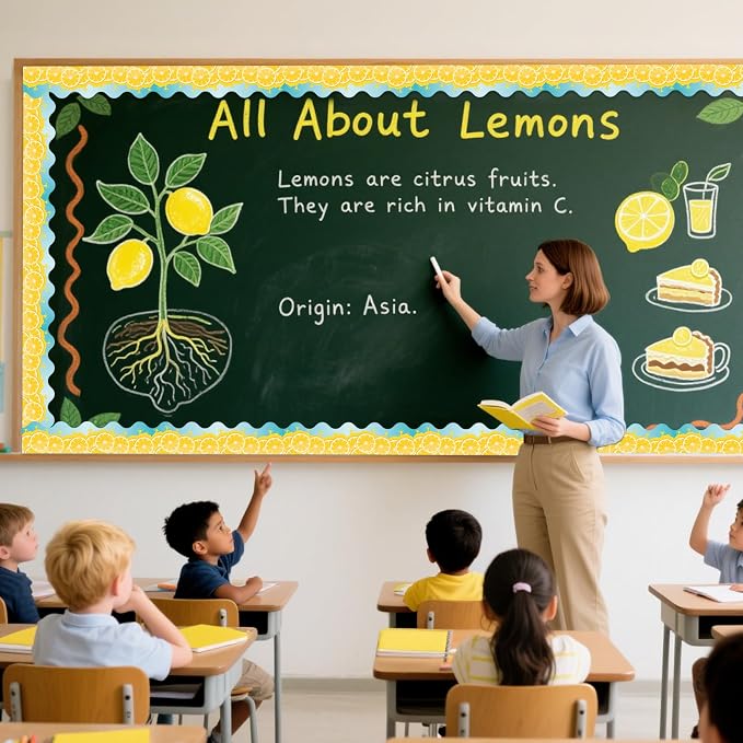 69 Feet Lemon Zest Border Bulletin Board Summer Lemon Slices Juice Scalloped