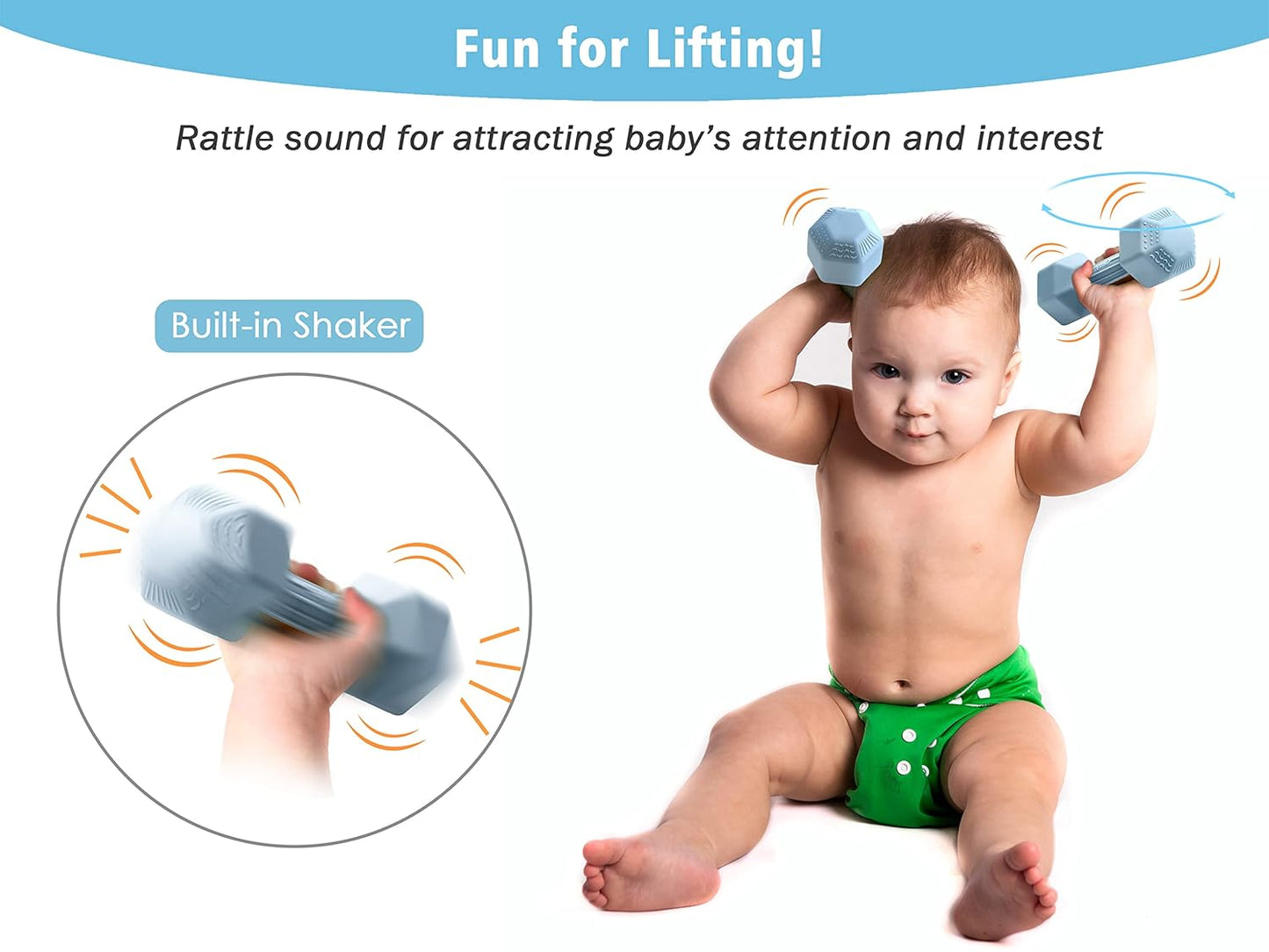 Giftty Baby Dumbbell - Silicone Infant Rattle Teething Toy Teether Toddler Sensory Toy Durable Safe Exercises Workout Weight - Great Gift for Girls and Boys (1pcs 4.8oz - Pink)
