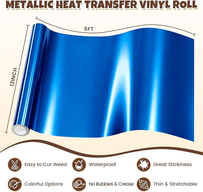 Royal Blue Metallic Heat Transfer Vinyl Roll