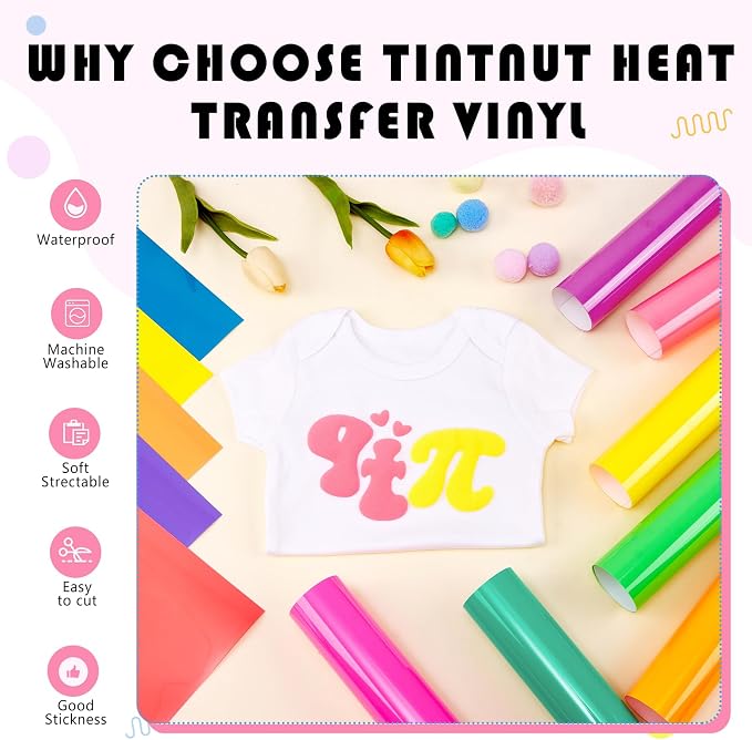 Tintnut Multicolor Neon Puff HTV Vinyl, easy cut & weed, stretch washable