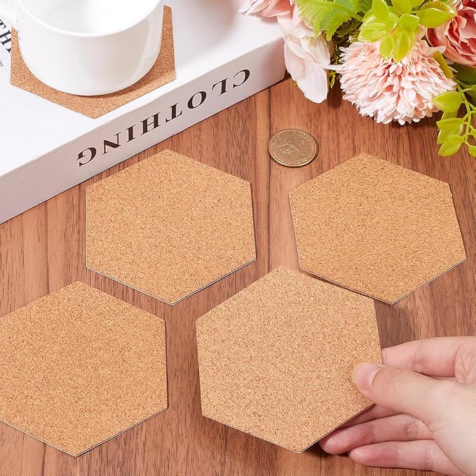 50Pcs Self Adhesive Cork Board Backings Cork Coaster Bottoms 4 Inch Hexagon