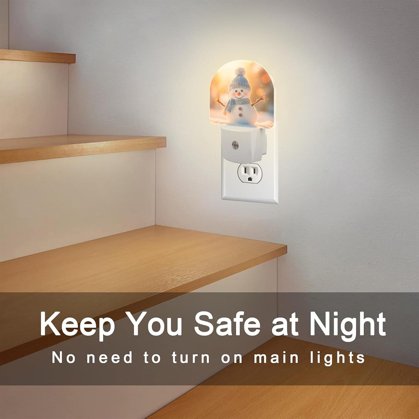 Cute Winter Snowman Night Light, Christmas Snowman in The Sun Dusk to Dawn Night Light Plug in,0.5w Energy Saving Sleep Friendly Nightlights for Kids Boys Girls Home Decor