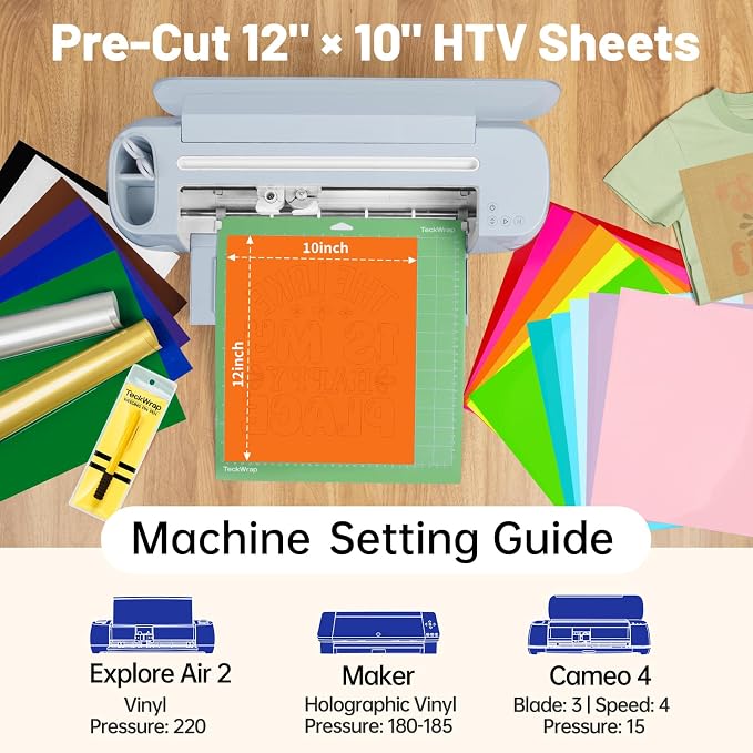 TECKWRAP Heat Transfer Vinyl for T-Shirts 20 PCS 10"x12" Easy Cut & Weed | 19