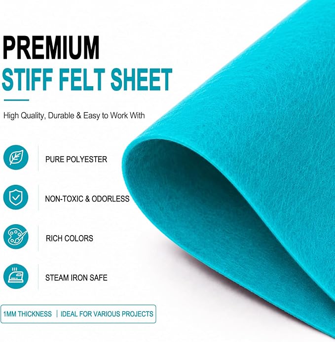 Teal Blue Large Felt Fabric 36" x 36", 1mm Stiff Felt Sheet, Nonwoven Fabric