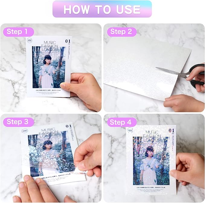 36 Sheets Holographic Laminate Sheets Clear Self Adhesive Sticker Paper