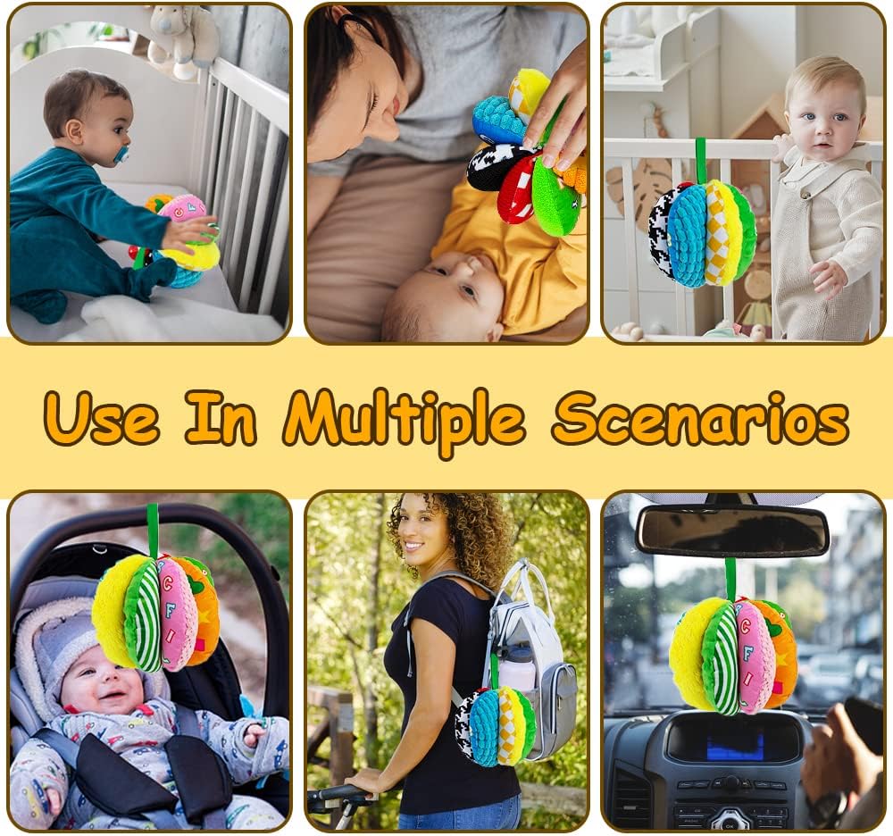 8-in-1 Sensory Balls for Infant Toddlers,Rainbow Fabric Baby Toy for Sensory Development,Montessori Toys for Babies 6-12 Months,8 Different Sensory Tactile Textures with Crinkle Rattle Squeakers