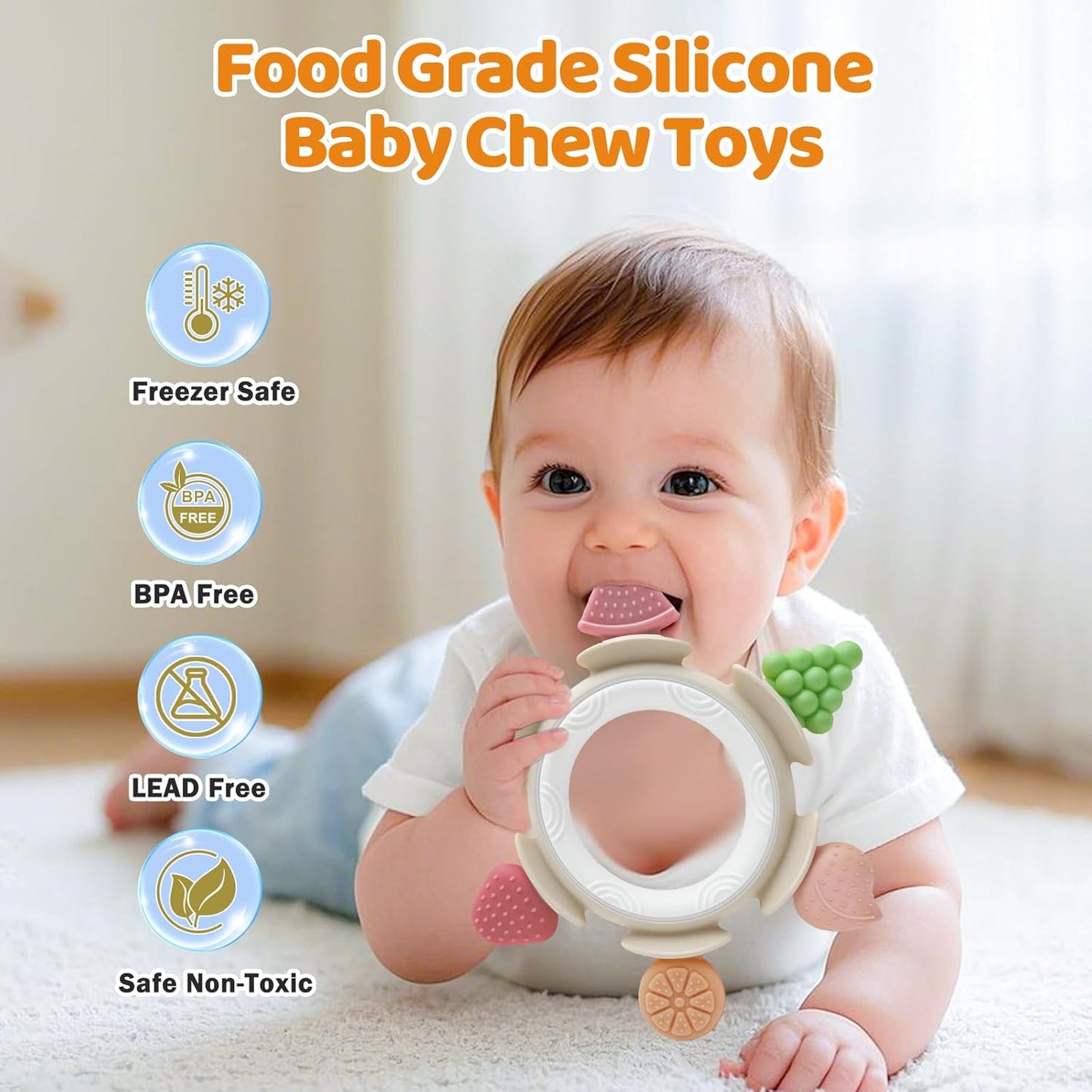 Baby Teething Ring Toy for 3–12 Months, Silicone Infant Teether for Sore Gum Relief, Soothing Sensory Chew Toy, Ideal Newborn Gift for Boys Girls Baby Shower, Birthday or Christmas, Brown